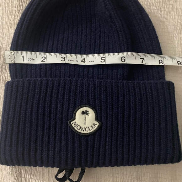 NWT UNISEX AUTHENTIC 8 MONCLER PALM ANGELS TRICOT BEANIE HAT NAVY BLUE COLLAB! - Picture 9 of 10